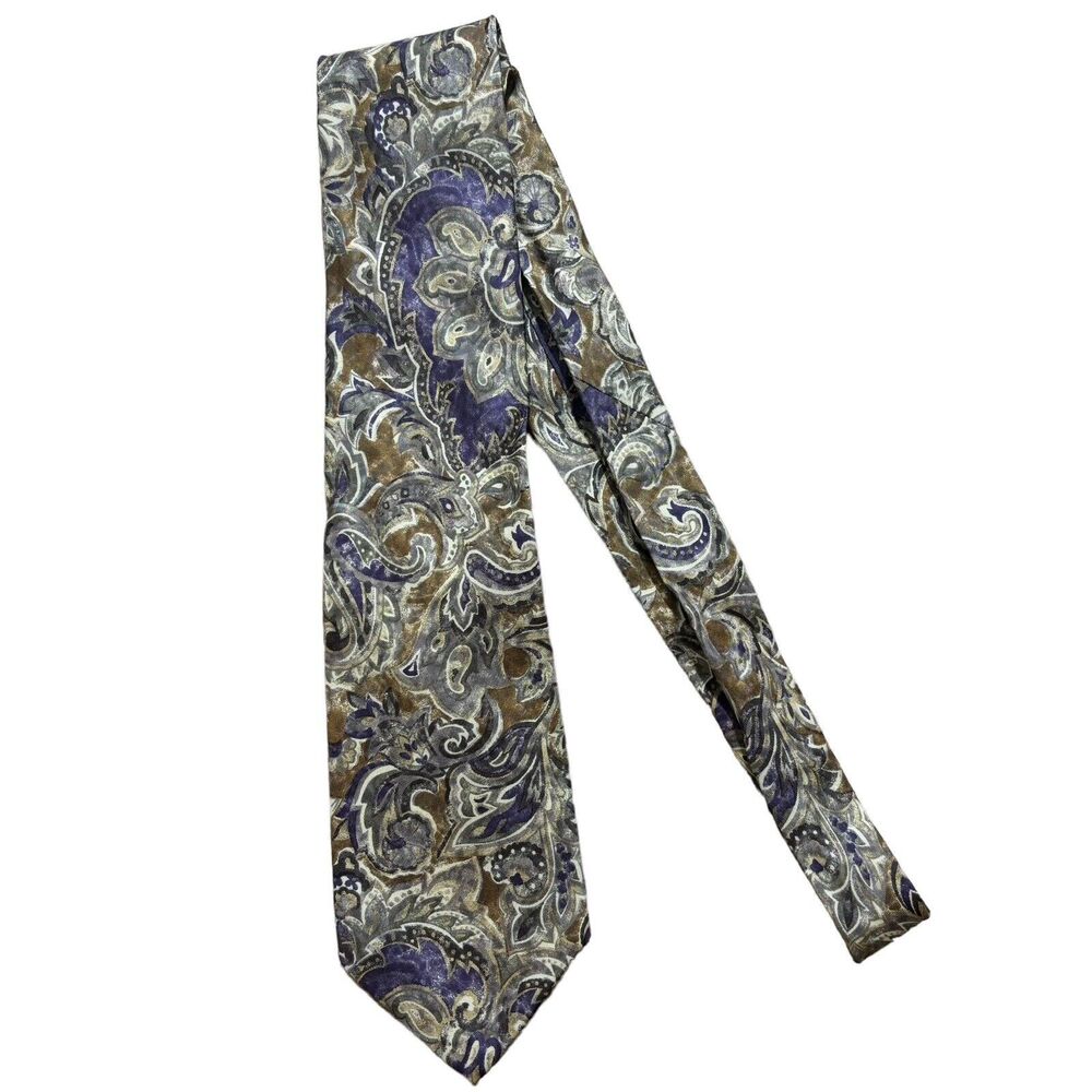 Vakko Traditional Paisley Pattern Necktie Men's 100% Silk Beige Purple